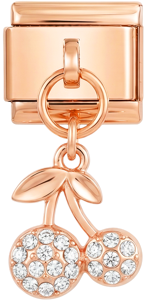Pair of Cherries with Stones on Rose Gold