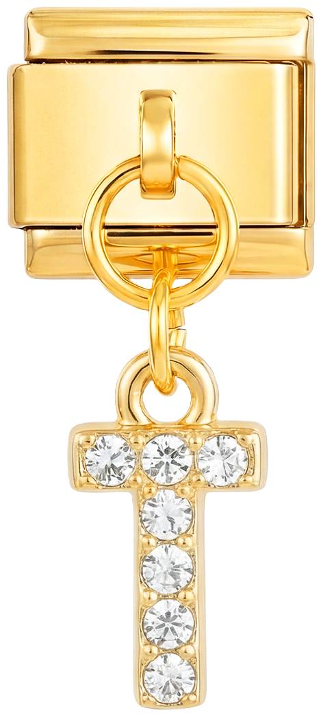 Letter T with stones, Hanging, on Gold