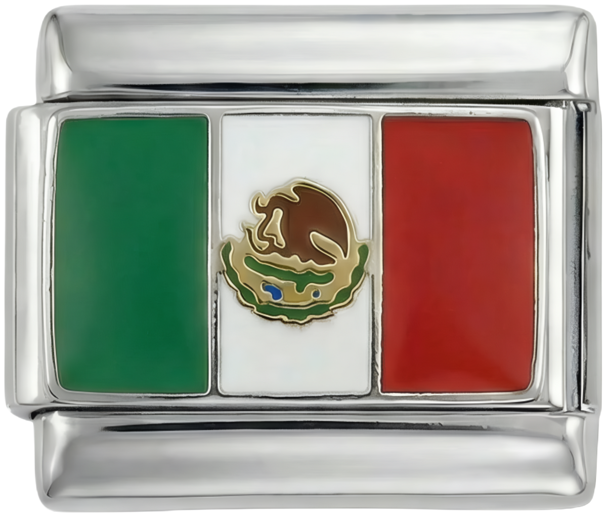 Mexico Flag, on Silver