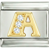 Letter A in Gold with Stones, on Silver - Letter-A-in-gold-with-stones-on-silver.png