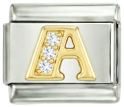 Letter A in Gold with Stones, on Silver - Letter-A-in-gold-with-stones-on-silver.png