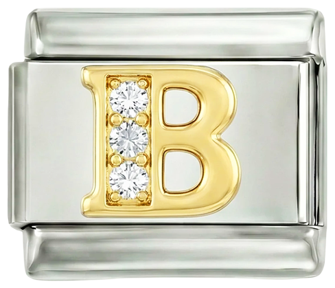 Letter B in Gold with Stones, on Silver - Letter-B-in-gold-with-stones-on-silver.png