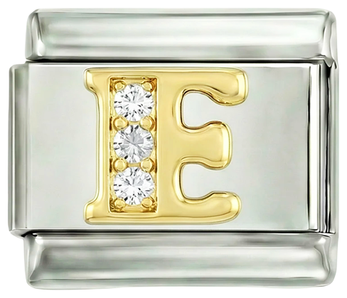 Letter E in Gold with Stones, on Silver - Letter-E-in-gold-with-stones-on-silver.png