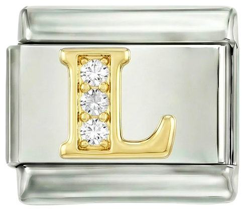 Letter L in Gold with Stones, on Silver - Letter-L-in-gold-with-stones-on-silver.png