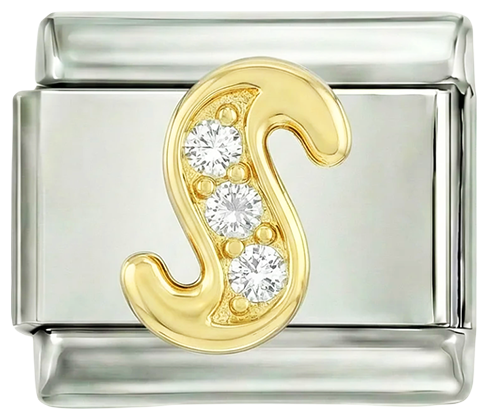 Letter S in Gold with Stones, on Silver - Letter-S-in-gold-with-stones-on-silver.png