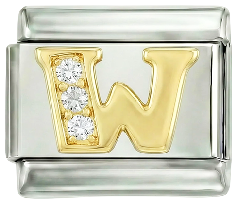 Letter W in Gold with Stones, on Silver - Letter-W-in-gold-with-stones-on-silver.png