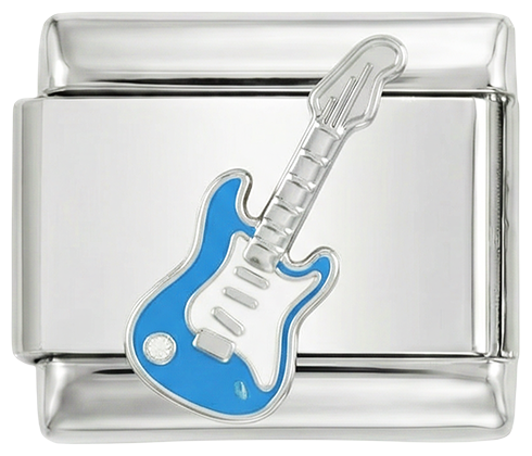 Mėlyna elektrinė gitara ant sidabro