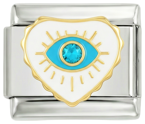 Evil Eye in White Heart on Silver - evil-eye-in-blue-heart-on-white-plate-on-silver.png