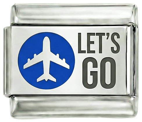 Let's Go with Plane on Blue Circle on Silver - lets-go-with-plane-on-blue-circle-on-silver.png